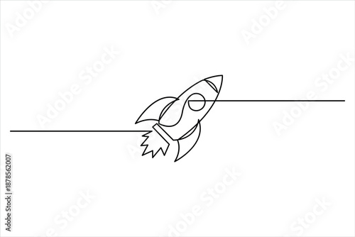Continuous one line art Rocket drawing of spacecraft launch, startup, innovation vector illustration