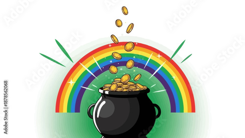 Pot of Gold and Rainbow, Symbol of Luck, Wealth, and St. Patrick's Day Celebration