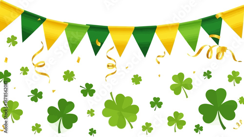 St Patrick's Day Celebration Bunting Garland with Shamrocks and Confetti