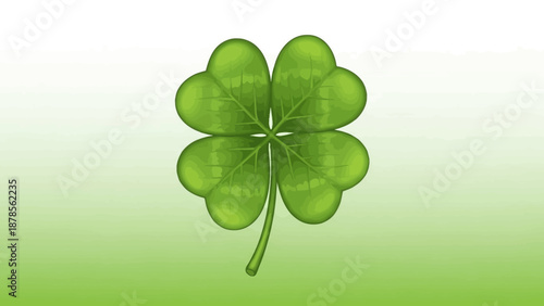 Lucky Four-Leaf Clover on a Green Gradient Background, Symbol of Good Fortune