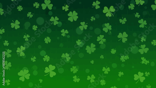 Green Shamrocks and Bokeh Lights on a Gradient Background