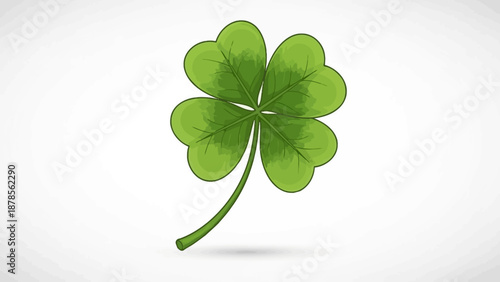 Vibrant Green Four-Leaf Clover Symbol of Luck and Fortune with Stem