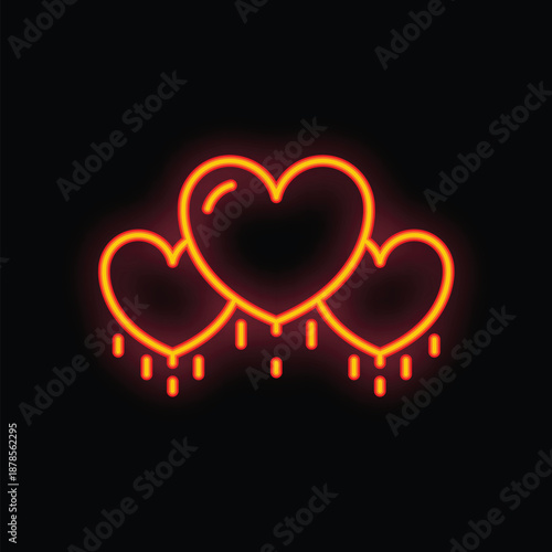 Three neon hearts with dripping effect symbolizing lost love, heartbreak, and ending relationships