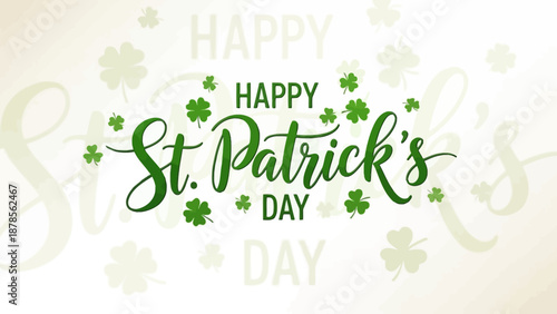 Happy St. Patrick's Day Green Clover Greeting Card with Festive Typography and Symbols