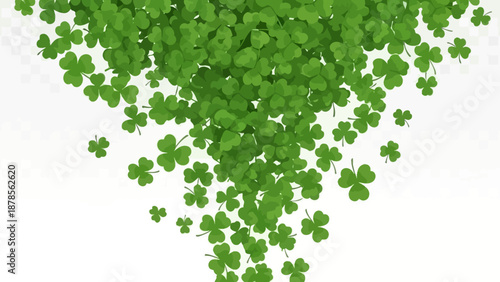 Falling green shamrock leaves for Saint Patrick's Day, spring holiday celebration, nature background