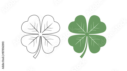 Lucky Four Leaf Clover Outline and Green Silhouette Symbolizing Good Fortune