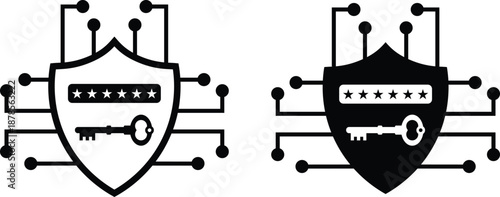 Cyber Security Shield and Digital Encryption Icon Set.