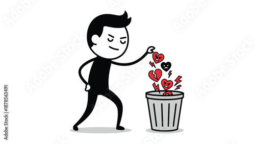 Emotional Cleansing: Man Discards Broken Hearts & Negative Feelings into Trash Can