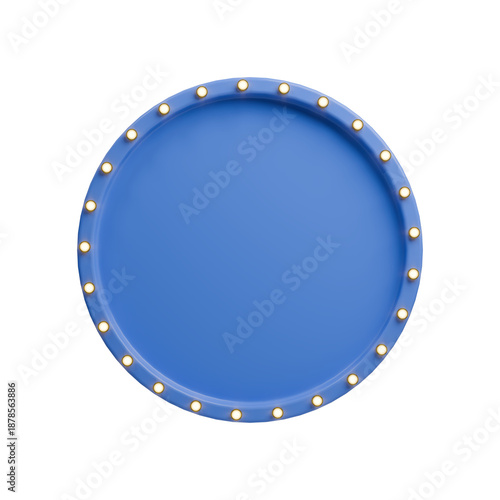 Front View 3D Rendered Blue Circular Frame with Marquee Lights