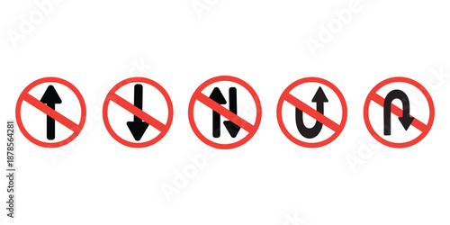 Traffic signs depicting prohibited maneuvers and directions a striking silhouette
