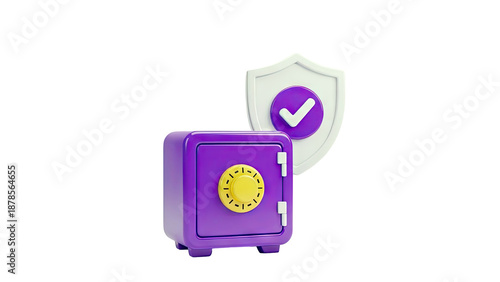Purple safe with shield and checkmark