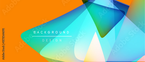 Abstract vibrant design. Overlapping shapes create dynamic visual effect. Orange background complements cool color palette. Modern, artistic presentation.