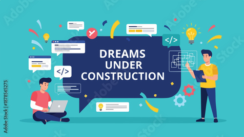 Dreams Under Construction Creative Development Vector Illustration