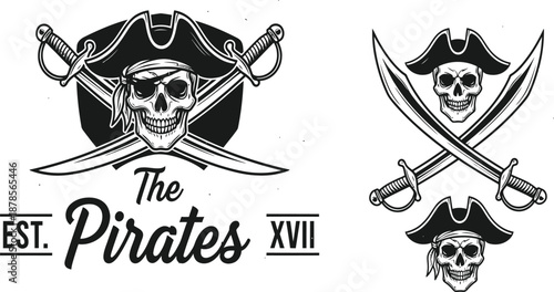 Pirate Skull and Swords Emblem with 'The Pirates' Text and Roman Numerals