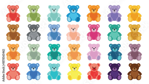 Set of 28 Colorful Cartoon Teddy Bear Vector Illustrations