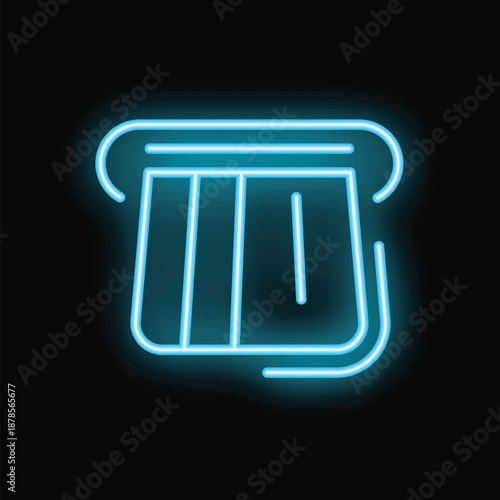 Bright glowing blue neon credit card icon on a black background