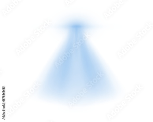 Blue spotlight, stage, glow flare effect, beams of spotlights, lamp, vertical rays on white background. Vector illustration.