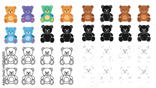 Set of 24 Flat Design Teddy Bear Icons Vector