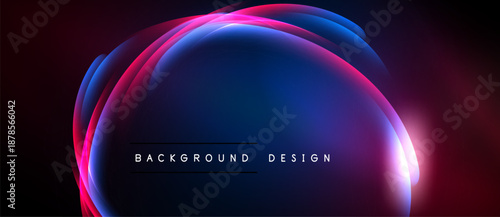 Abstract glowing layers create dynamic visual effect. Dark background emphasizes vibrant colors, modern design elements.