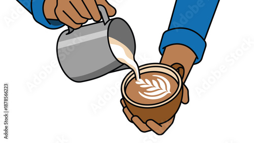 Latte Art Creation: Pouring Milk for Coffee Design
