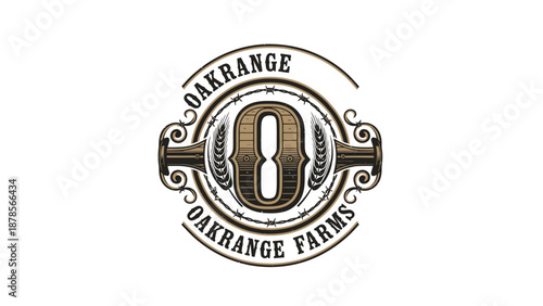 Vintage Oakrange Farms Logo Design Element.