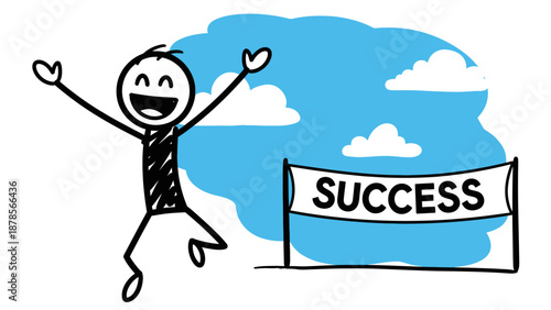 Caring Adult Stick Figure Guiding Child Stick Figure with a Gentle Hand on Shoulder, Isolated Black Background