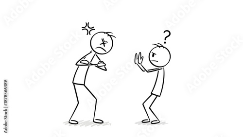 Caring Adult Stick Figure Guiding Child Stick Figure with a Gentle Hand on Shoulder, Isolated Black Background