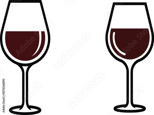 Wine Glass Icons Set Featuring Red Wine Drinks in Elegant Glassware, Alcohol Beverage Symbols for Restaurant, Bar, Celebration and Dining Design Vector