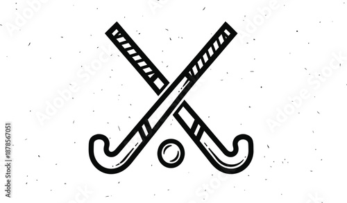 Two crossed hockey sticks with a puck, representing the sport of field hockey, with a textured background