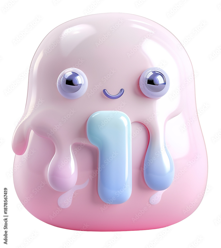 Fototapeta premium This design features a bubble-style number with a soft and round shape. It has a gentle look, with cute facial features, set against a transparent background