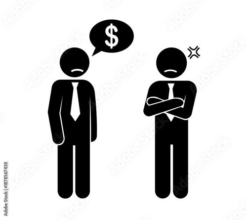 Stickman Businessman Asking Salary from Boss Icon Vector.