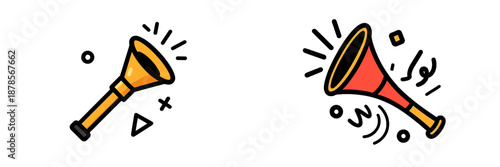 Colorful vector illustration of two loudspeakers with sound waves