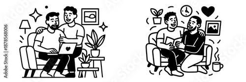 Happy couple enjoying leisure time at home in cozy living room