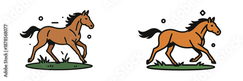 Running horses in vector illustration with simple design