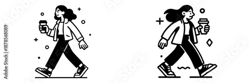 Woman walking and enjoying coffee in a casual setting