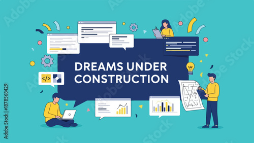 Dreams Under Construction Website Development Concept Illustration