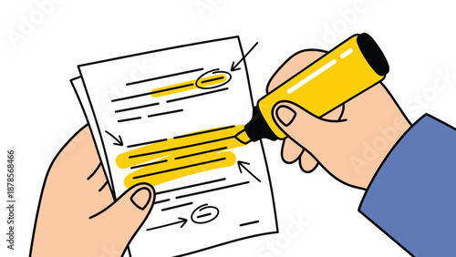 Document Highlighting: Yellow Marker on Paper Illustration