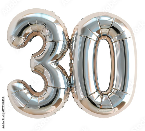 Wallpaper Mural Number balloons cut out with a chrome surface show the number thirty. These decorations are often used in parties to celebrate birthdays and anniversaries Torontodigital.ca