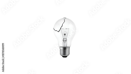 Cracked light bulb isolated on white background