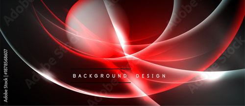 Abstract red, black design. Smooth curves create dynamic light effects. Modern, elegant visual presentation. Background elements suggest speed, energy.