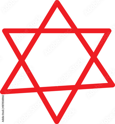 A stylized red Star of David symbol, a significant emblem of Judaism, rendered with clean, bold lines