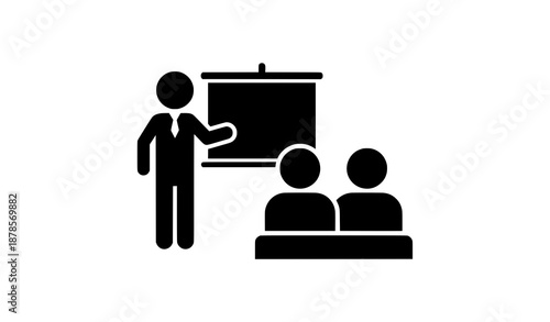 Presentation and Listening Pictogram Vector Icon Black Silhouette Isolated on White Background