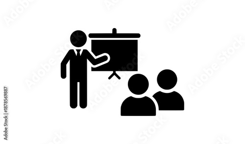 Business Presentation Listening Concept Pictogram Vector Illustration Black and White
