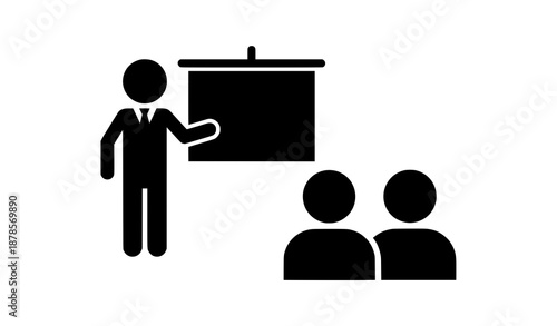 Abstract Presentation and Listening Pictogram Vector Icon Black Silhouette Style