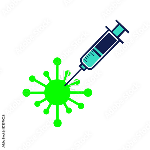 Syringe with vaccine injection . For virus. Vector illustration