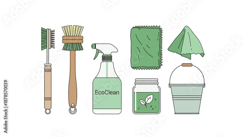 Eco-friendly cleaning supplies collection for a sustainable home.