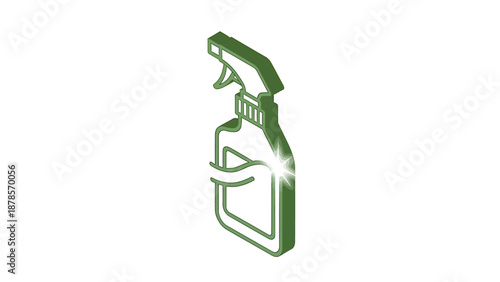 Green Spray Bottle Icon with Sparkle Effect.