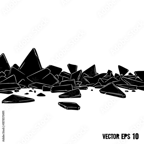 Illustration of scattered black debris, conveying a sense of destruction and fragmentation