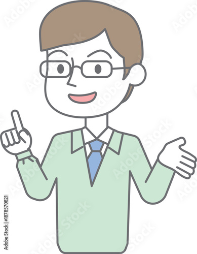 説明する作業員男性