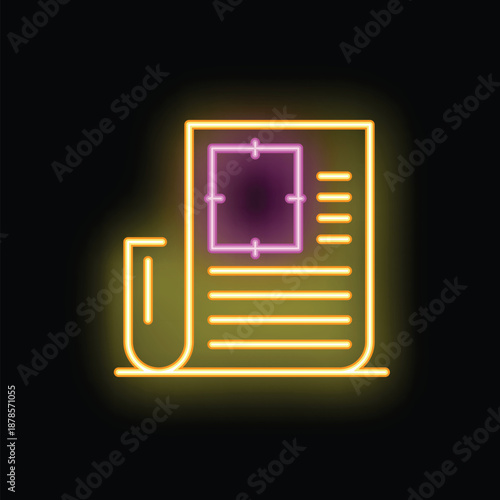 Vibrant neon sign depicting a newspaper with a prominent photo editing interface, highlighting the importance of visual elements in modern news reporting